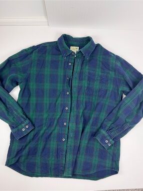 Vintage L.L. Bean Green & Navy Plaid Button-Down Flannel Shirt - Men